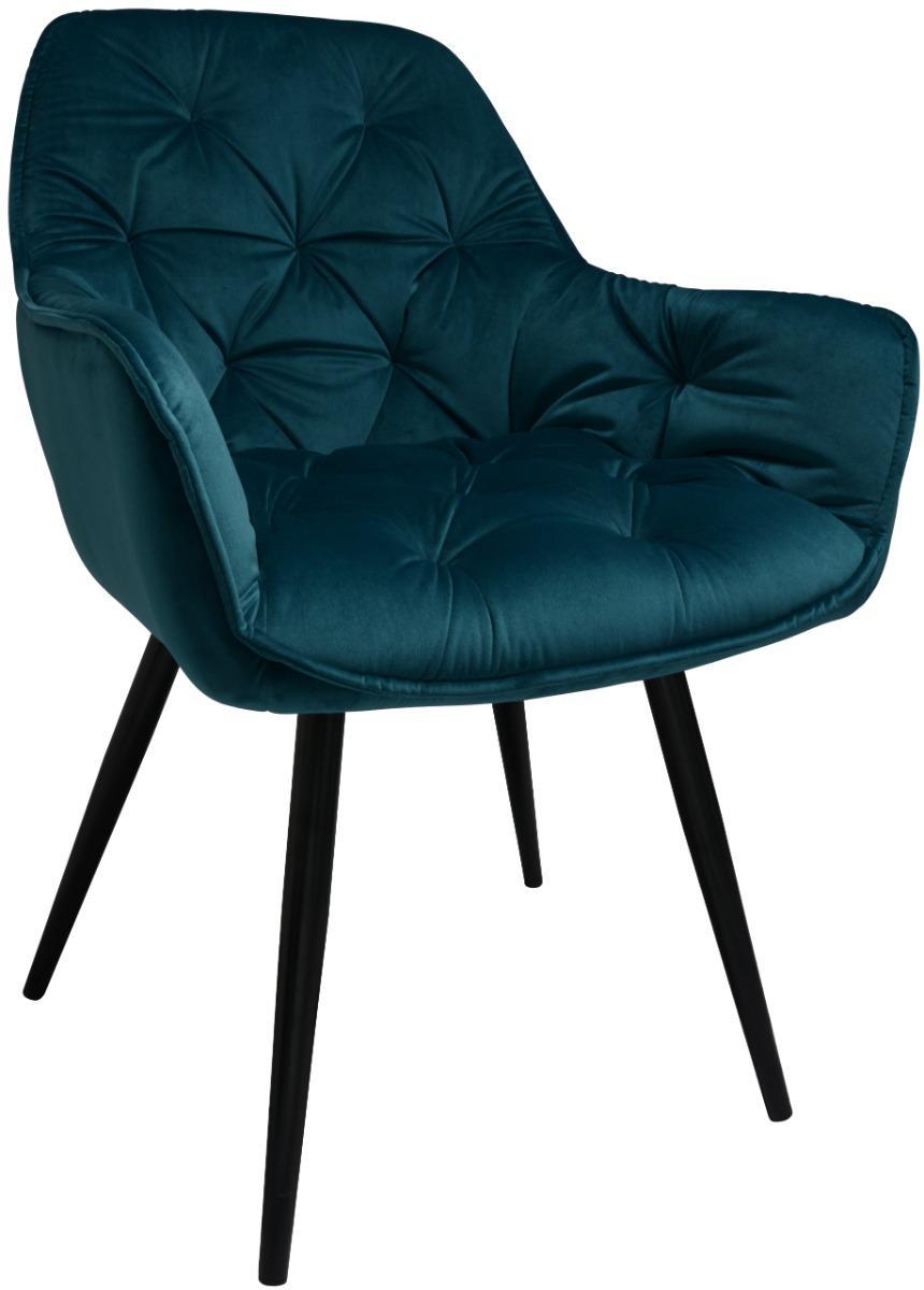 Fotel ARTEN X krzesło do jadalni salonu welur zieleń morska nogi czarne nr. 1