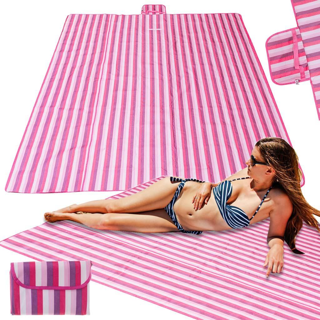 Mata plażowa koc piknikowy plażowy 200x200cm różowy nr. 8