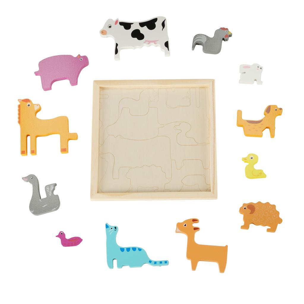 Puzzle układanka edukacyjna drewniana sorter dopasuj kształty dla dzieci zwierzęta 17x17x1 cm 7 Full Screen