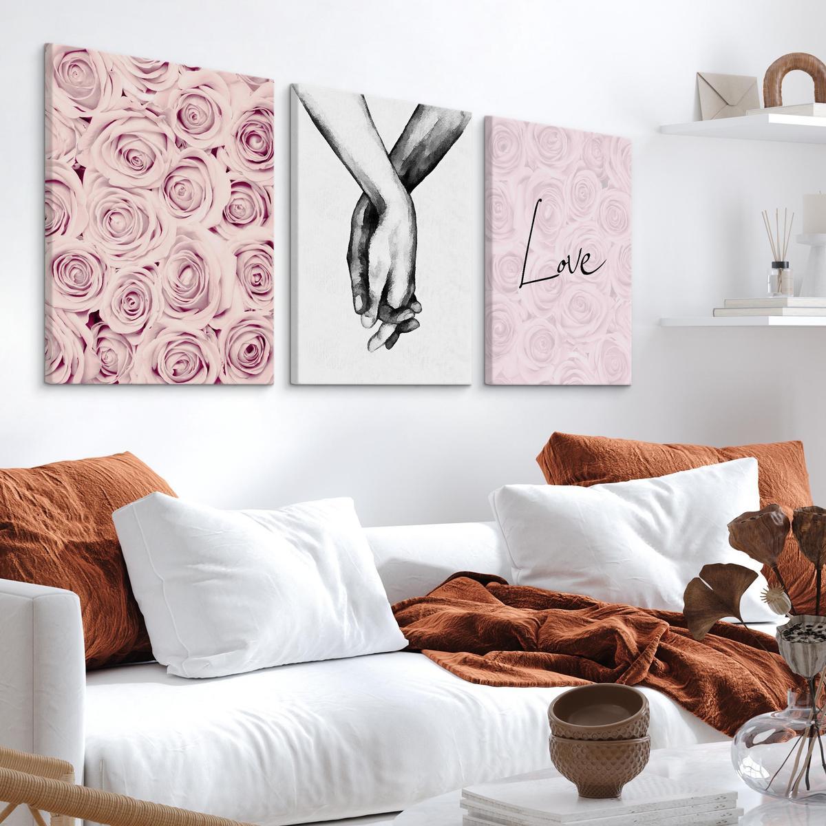 Obrazy Canvas Do Sypialni Różowe RÓŻE Kwiaty Dłonie Natura 90 cm x 40 cm 2 Full Screen