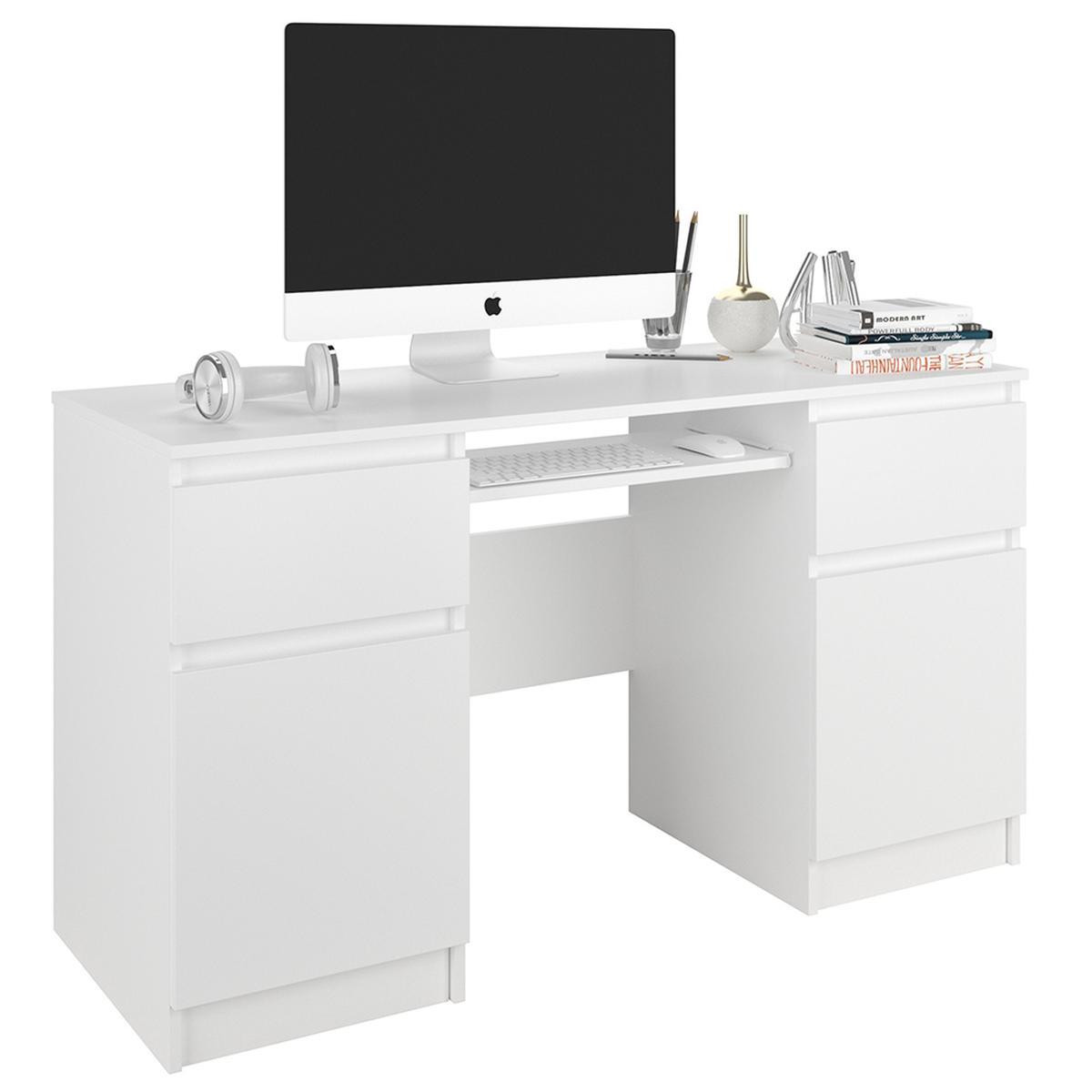 Biurko MODERN 135x50 cm białe z dwoma szafkami z szufladami do biura  0 Full Screen