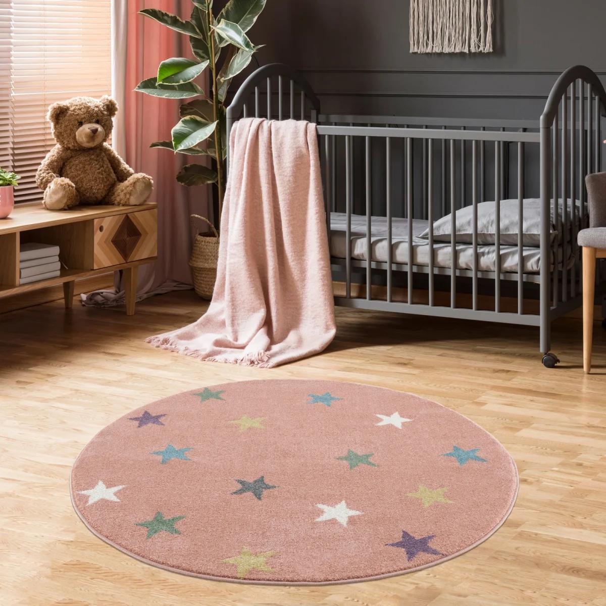 Dywan dziecięcy okrągły Pink Stars Round 133 cm do pokoju dziecięcego różowy w gwiazdki nr. 1