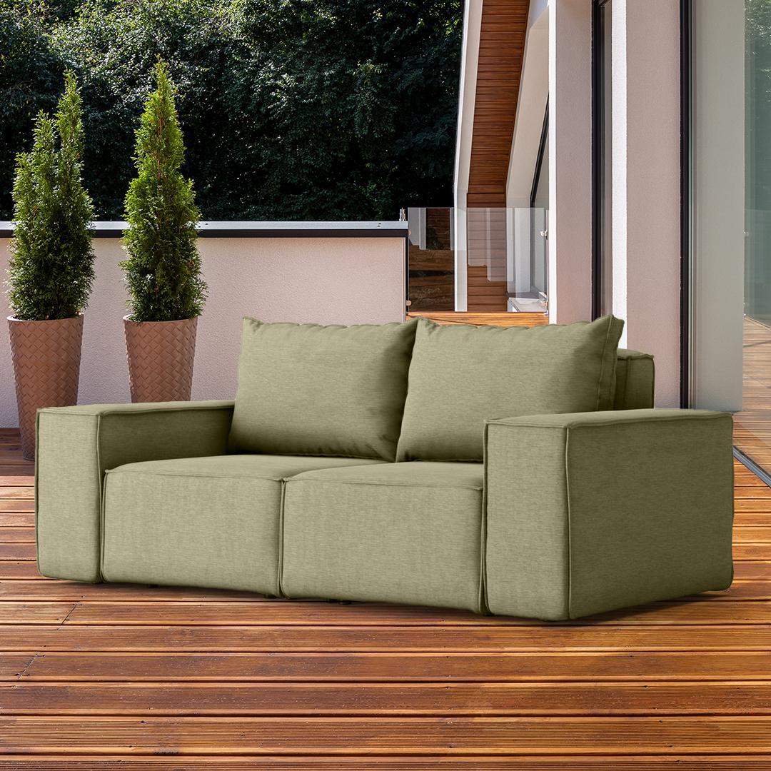 Sofa ogrodowa SONNE 180x73x88 cm dwuosobowa wodoodporna UV + 2 poduszki na taras do ogrodu oliwkowa 1 Full Screen