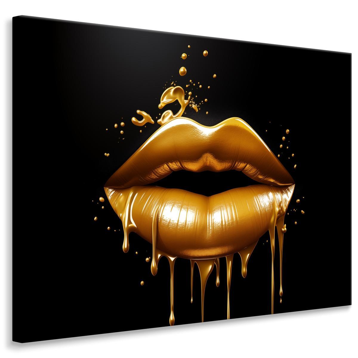 Obraz Na Ścianę Do Salonu Złote USTA Abstrakcja Styl Glamour 120x80cm 0 Full Screen