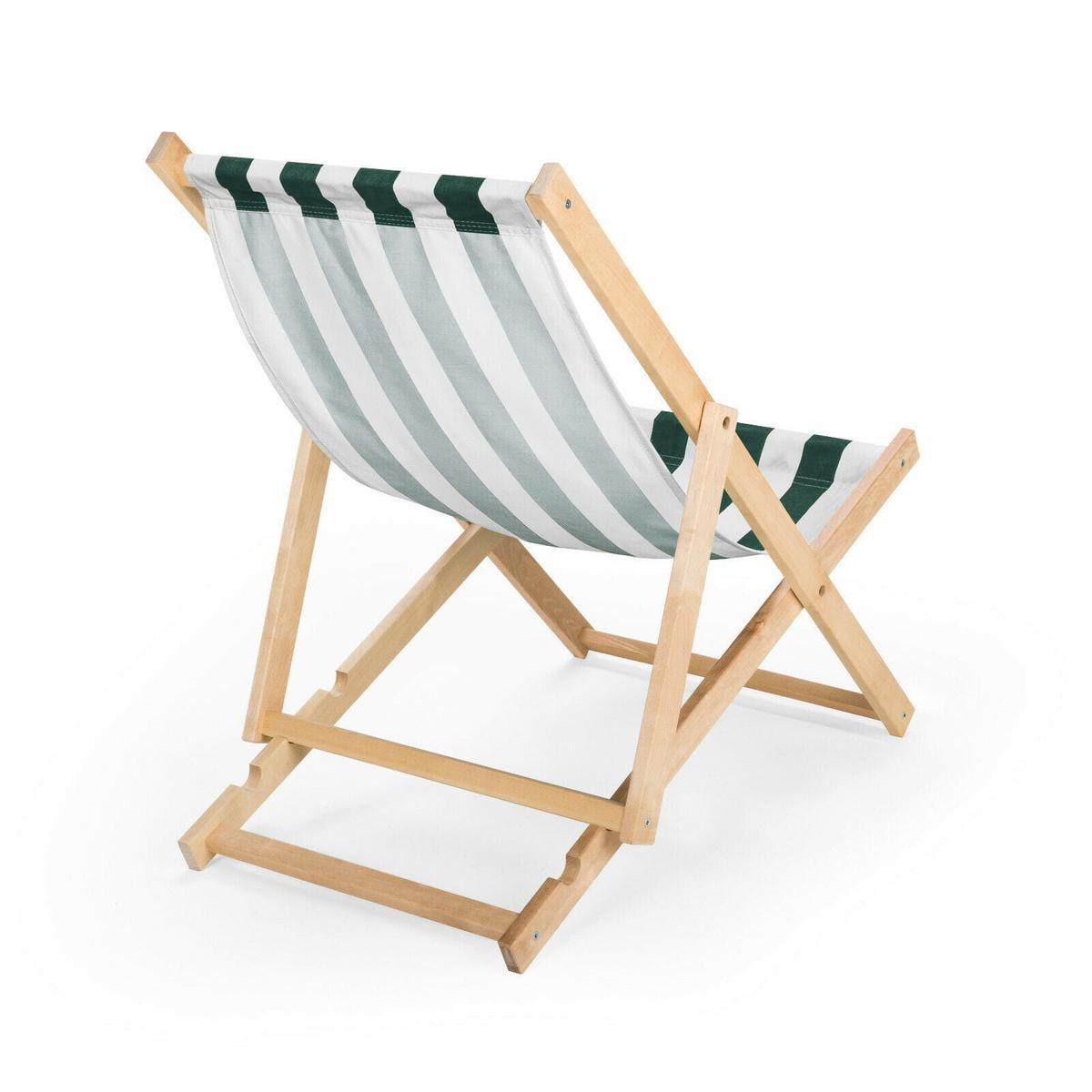 Leżak drewniany 47x112 cm ogrodowy plażowy do ogrodu pasy biało-zielone 1 Full Screen