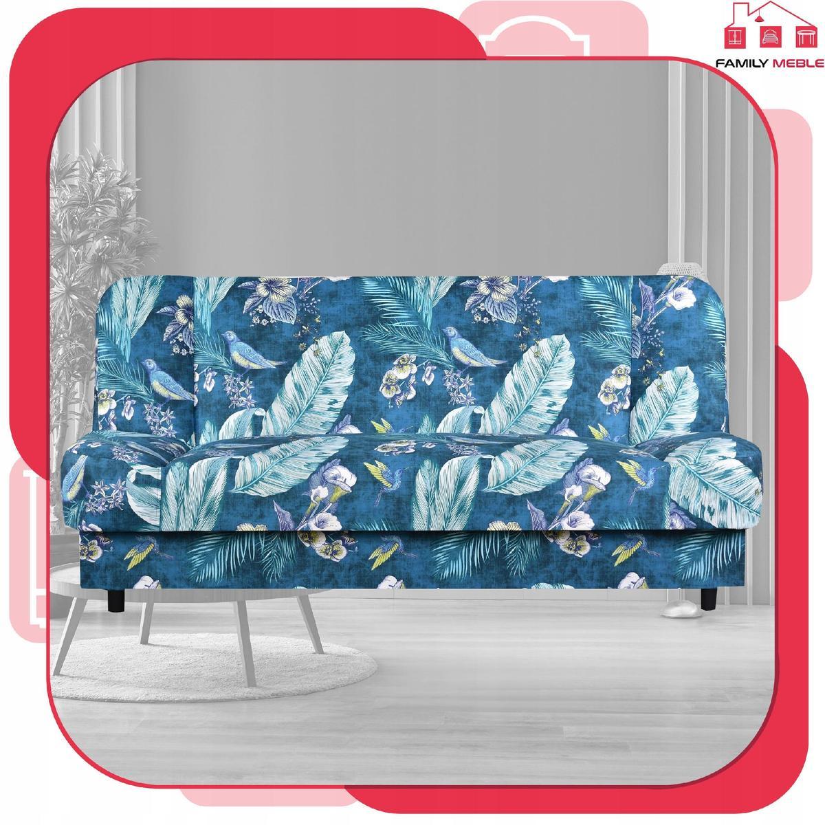 Wersalka SARA PRINT 200x95 cm niebieska liście rozkładana kanapa z pojemnikiem sofa do salonu Flowers nr. 2