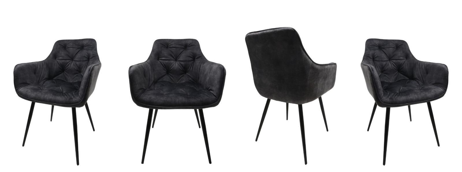 Krzesło Houston 57x85x59 cm pikowane tapicerowane welur szary nogi czarne do jadalni salonu nr. 6