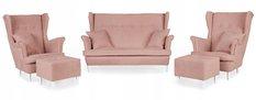Zestaw wypoczynkowy mebli ARI 149x104x92 cm uszak sofa fotele pufy do salonu Enjoy pudrowy róż