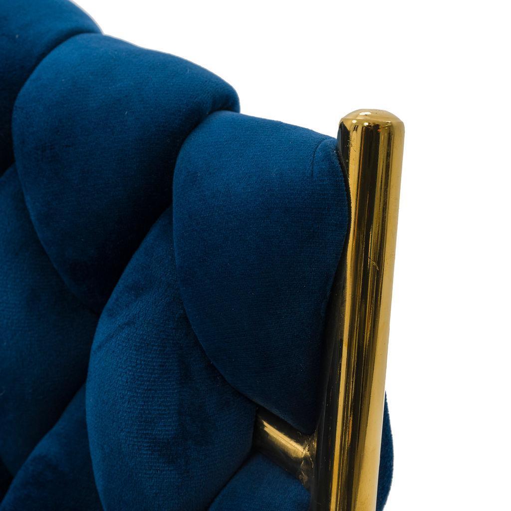 Krzesło tapicerowane z przeplatanym oparciem ROSA GOLD niebieskie złote nóżki do jadalni salonu 7 Full Screen