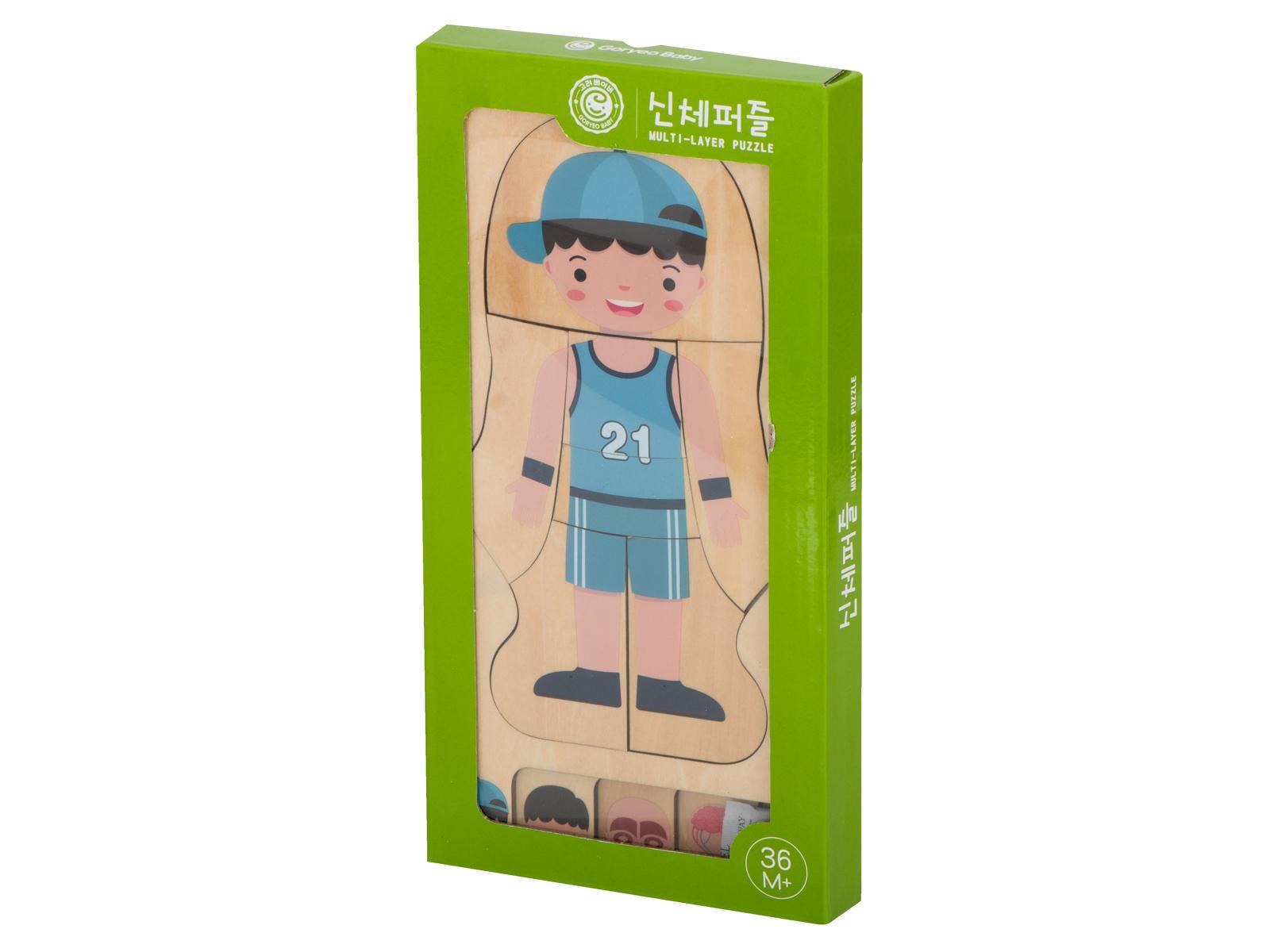 Puzzle drewniane warstwowe budowa ciała chłopiec montessori zabawka edukacyjna dla dzieci 24,5x29x1,7cm  nr. 15