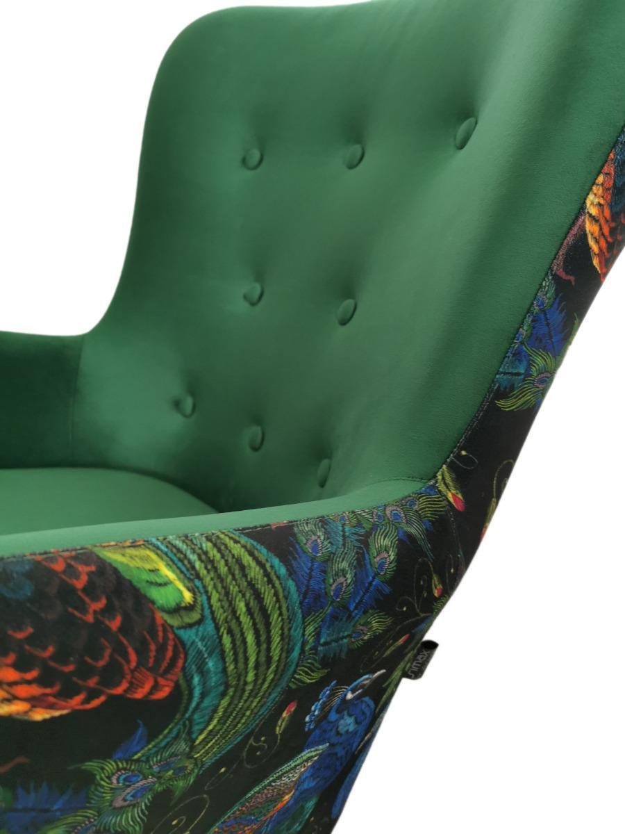 Fotel skandynawski GRANDE 80x93x80 cm zielony we wzory pawie do salonu 5 Full Screen