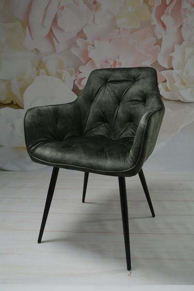 Krzesło Houston 57x85x59 cm pikowane tapicerowane welur zielony nogi czarne do jadalni salonu nr. 8