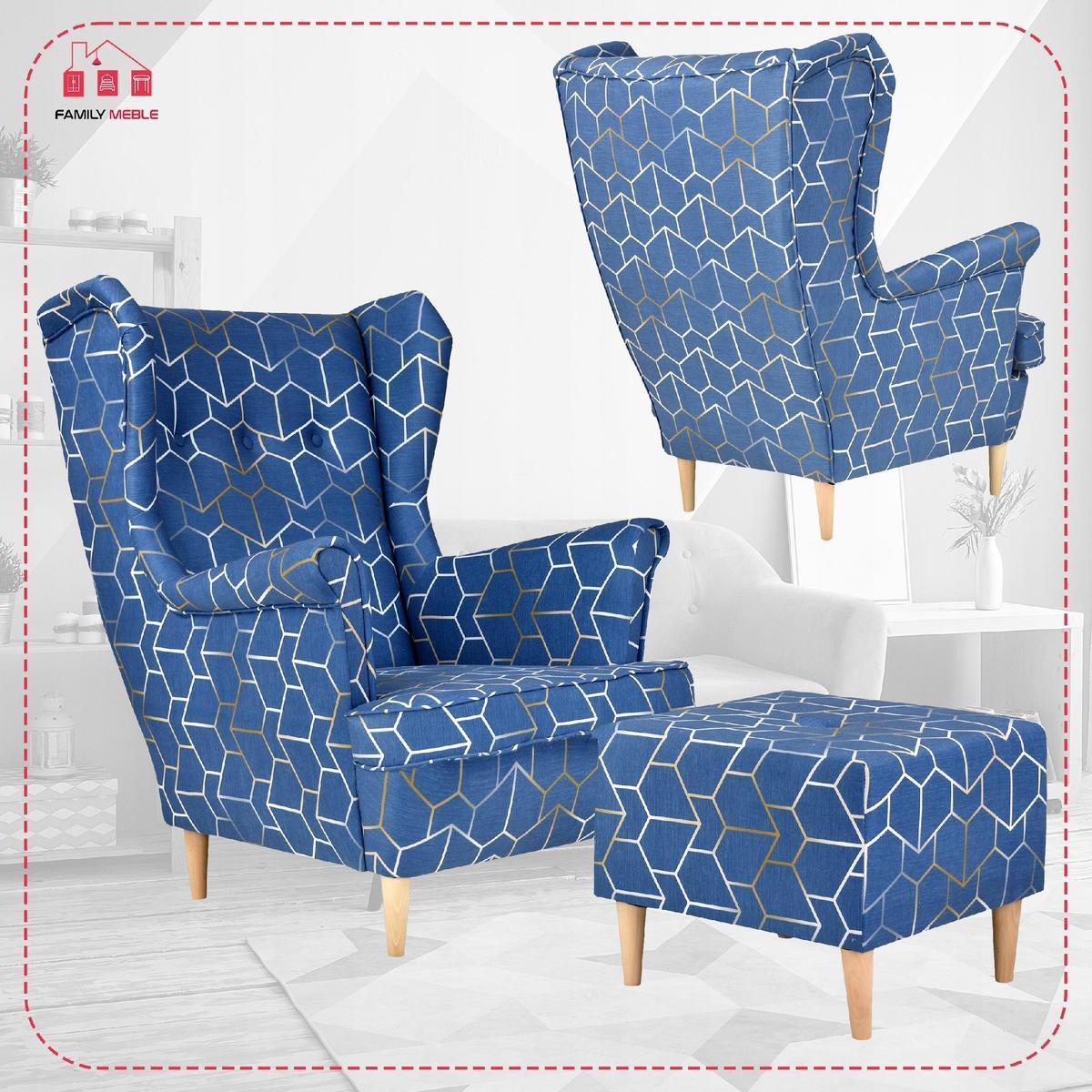 Fotel uszak z podnóżkiem geometryczny modny wzór nr. 2