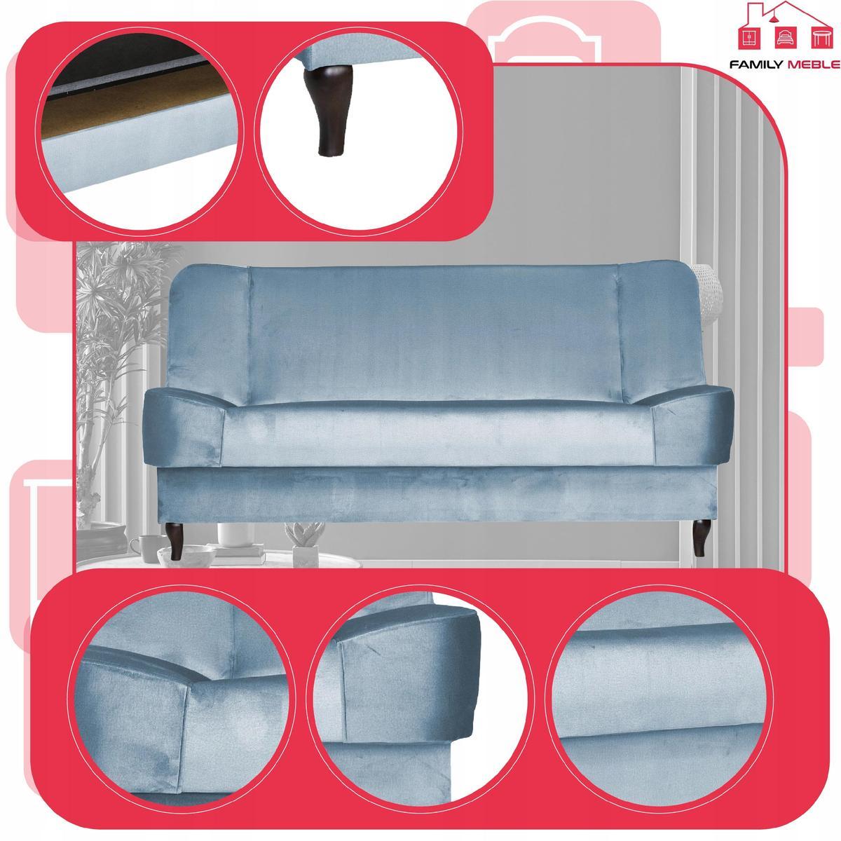 Wersalka SARA 200x95 cm błękitna rozkładana kanapa z pojemnikiem sofa do salonu Monolith nr. 4