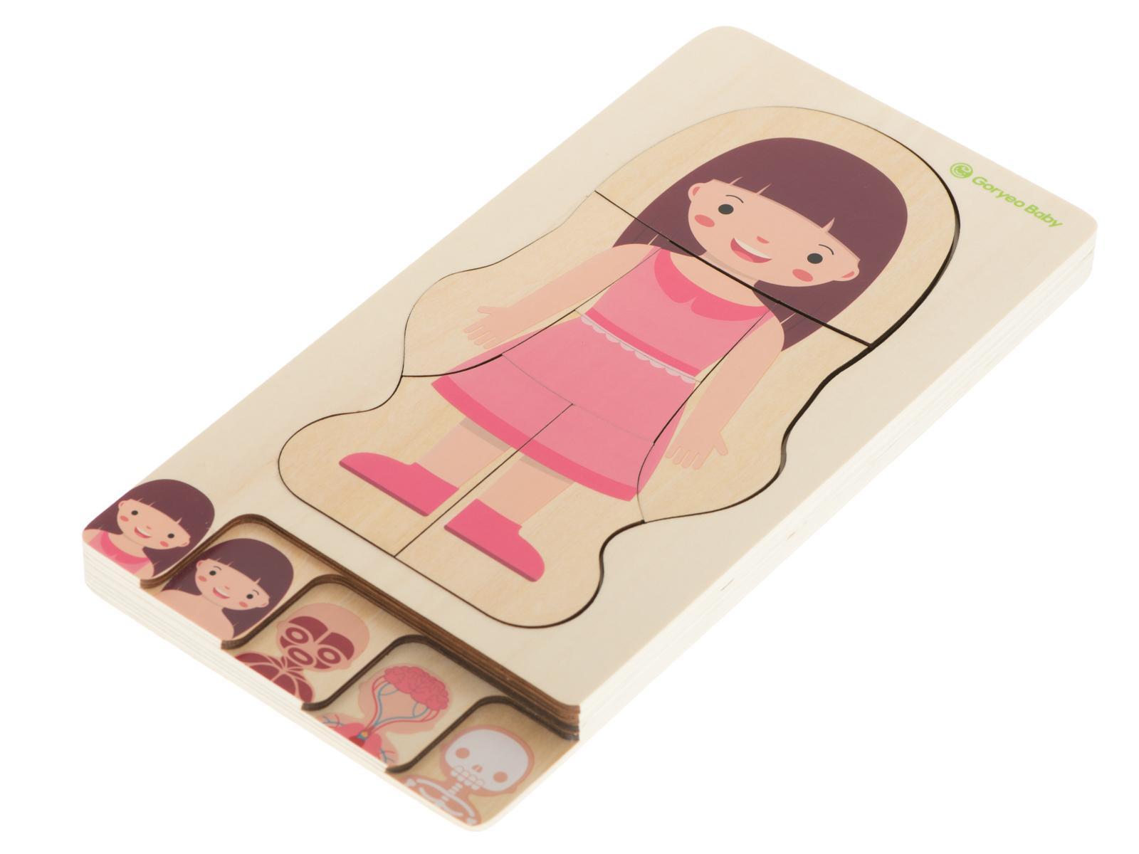 Puzzle drewniane warstwowe budowa ciała montessori dziewczynka zabawka edukacjna dla dzieci 24.5x29x1,7cm  nr. 8