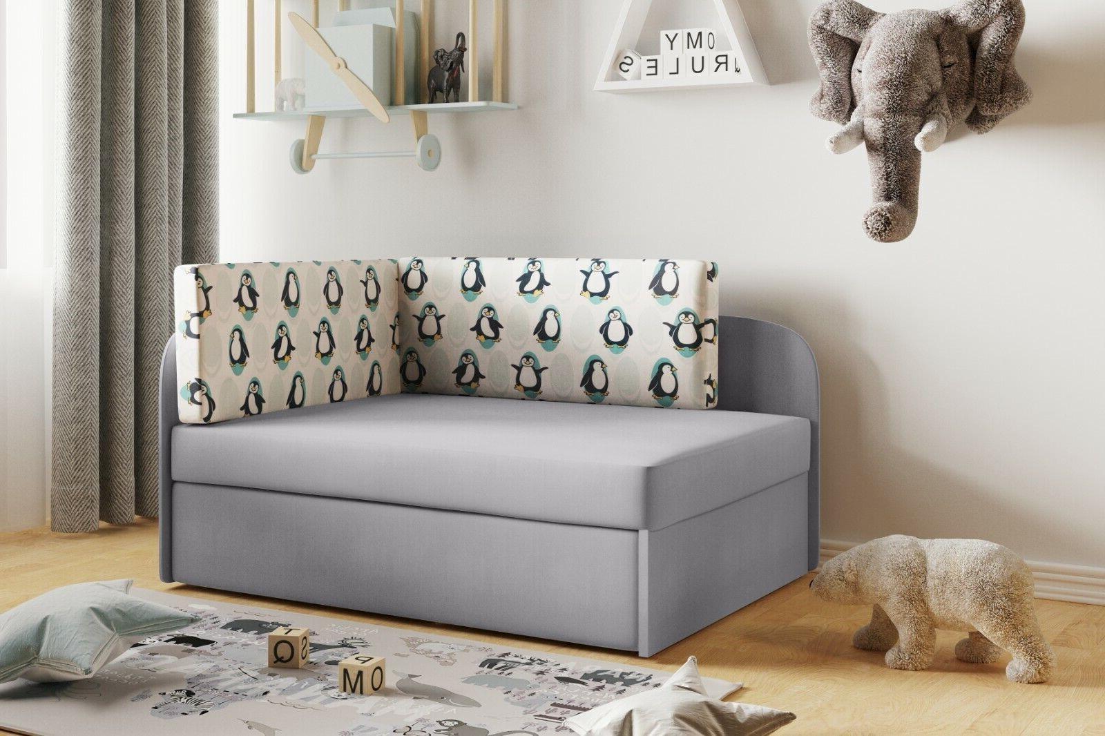 Sofa WINNIE 107x64x170 cm rozkładana z funkcją spania i skrzynią do pokoju dziecka szary kremowy nr. 1