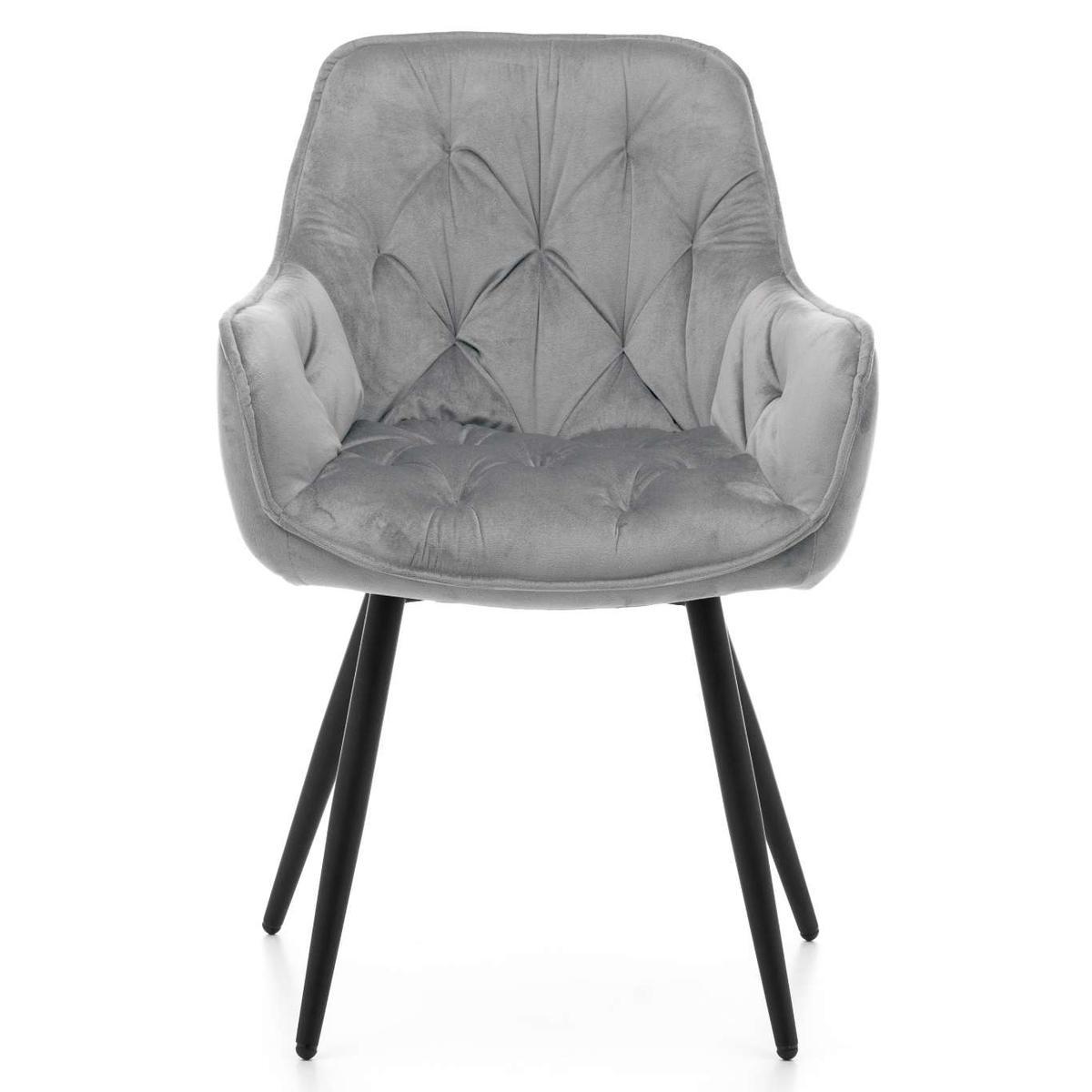 Krzesło SIENA jasnoszare tapicerowane welurowe pikowane do jadalni lub salonu  1 Full Screen