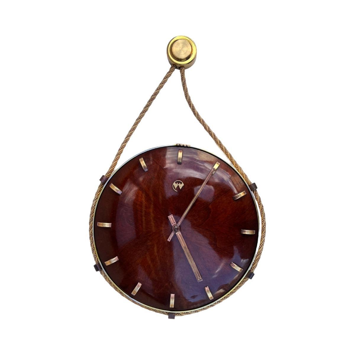 Drewniany zegar ścienny VEB Uhrenwerk Weimar mid-century modern, Niemcy lata 60. nr. 3