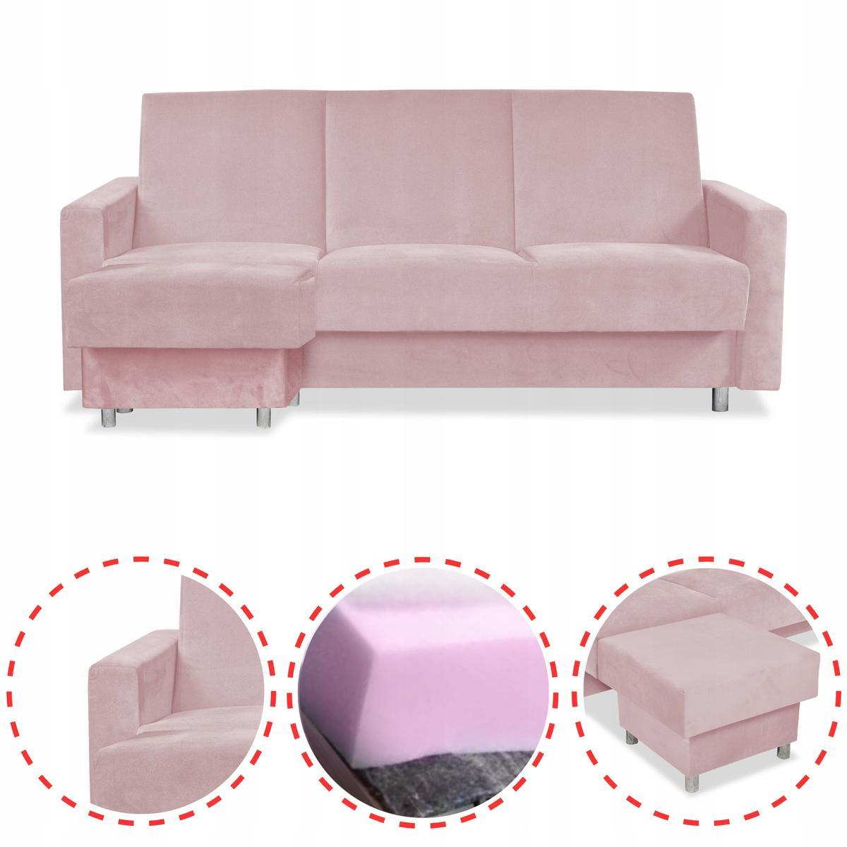 Wersalka Narożnik Alicja z pufą sofa kanapa rozkładana Family Meble różowa nr. 2
