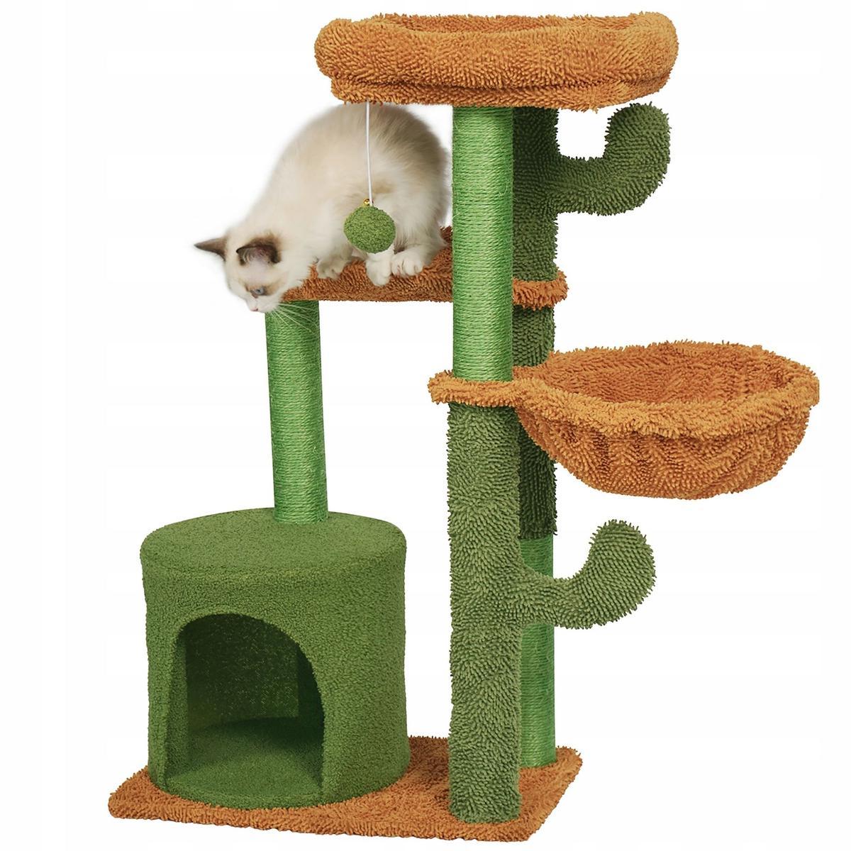 Drapak dla kota 47x90 cm zielono brązowy wieża legowisko zabawka dla zwierząt  nr. 6