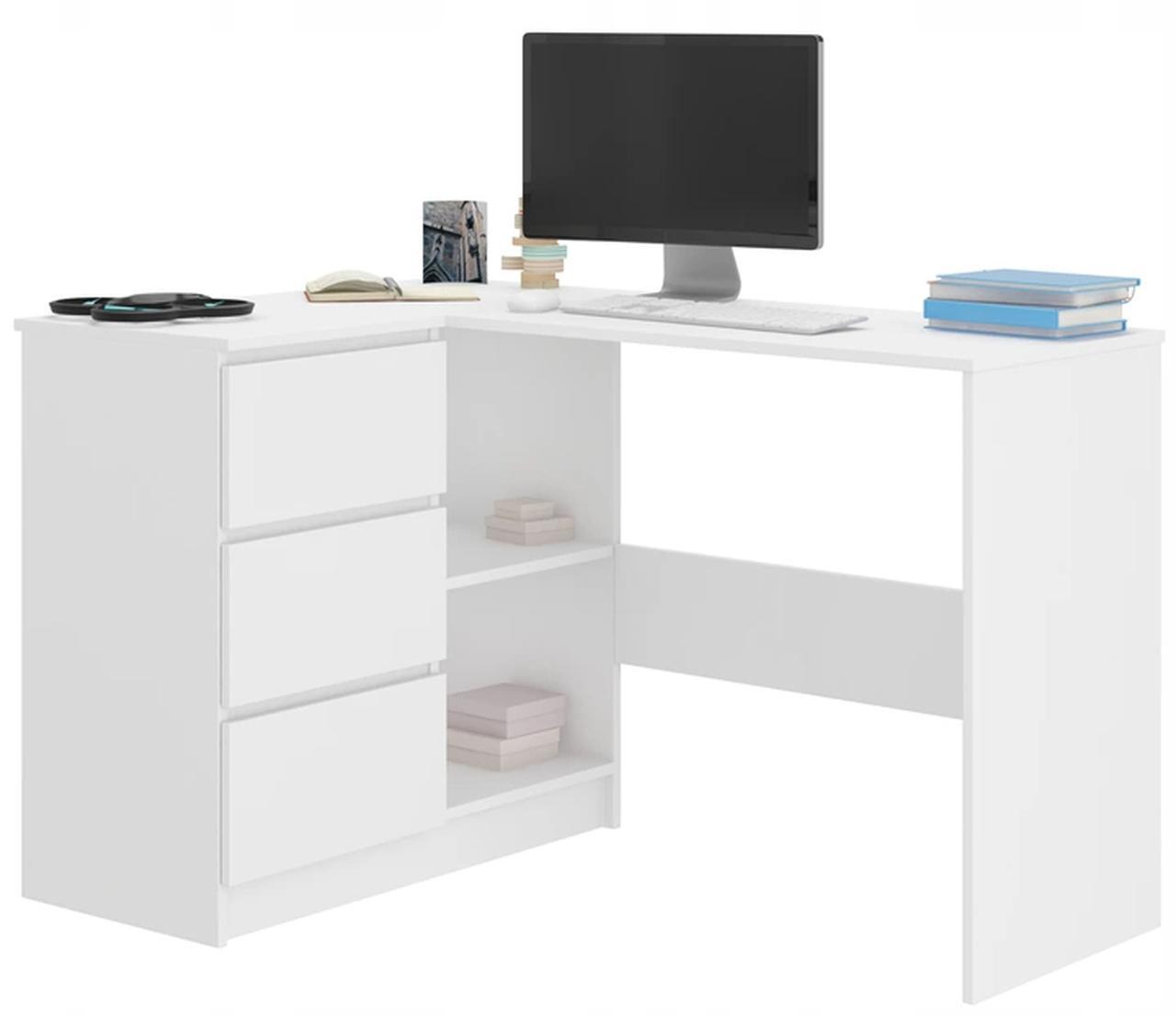 Biurko narożne MODERN 112 cm białe lewe z szafką i szufladami do biura  0 Full Screen