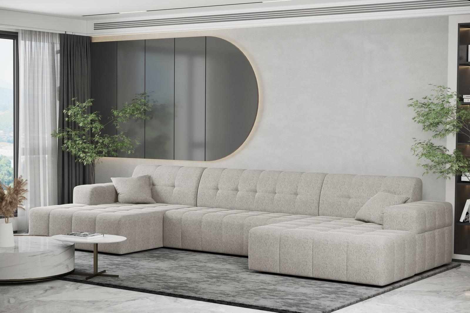 Sofa NIMES 350x82x168 cm bez funkcji spania w kształcie U pikowana do salonu NEVE perłowa nr. 1