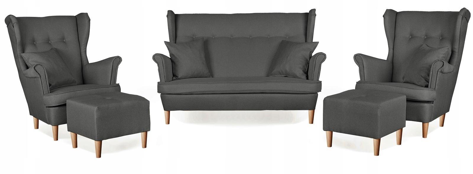 Zestaw wypoczynkowy mebli ARI 149x104x92 cm uszak sofa fotele pufy do salonu Twist szary nr. 1