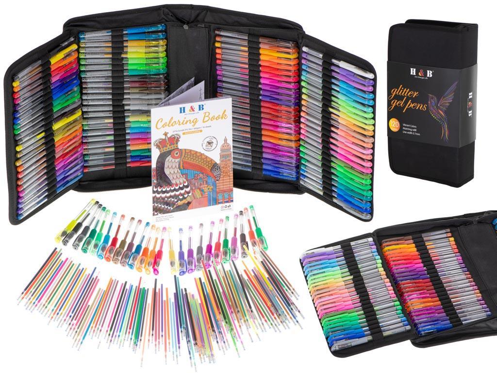 Długopisy żelowe kolorowe w etui 120szt + 120 wkładów kolorowanka do biura dla dzieci 35x18x8 cm nr. 1