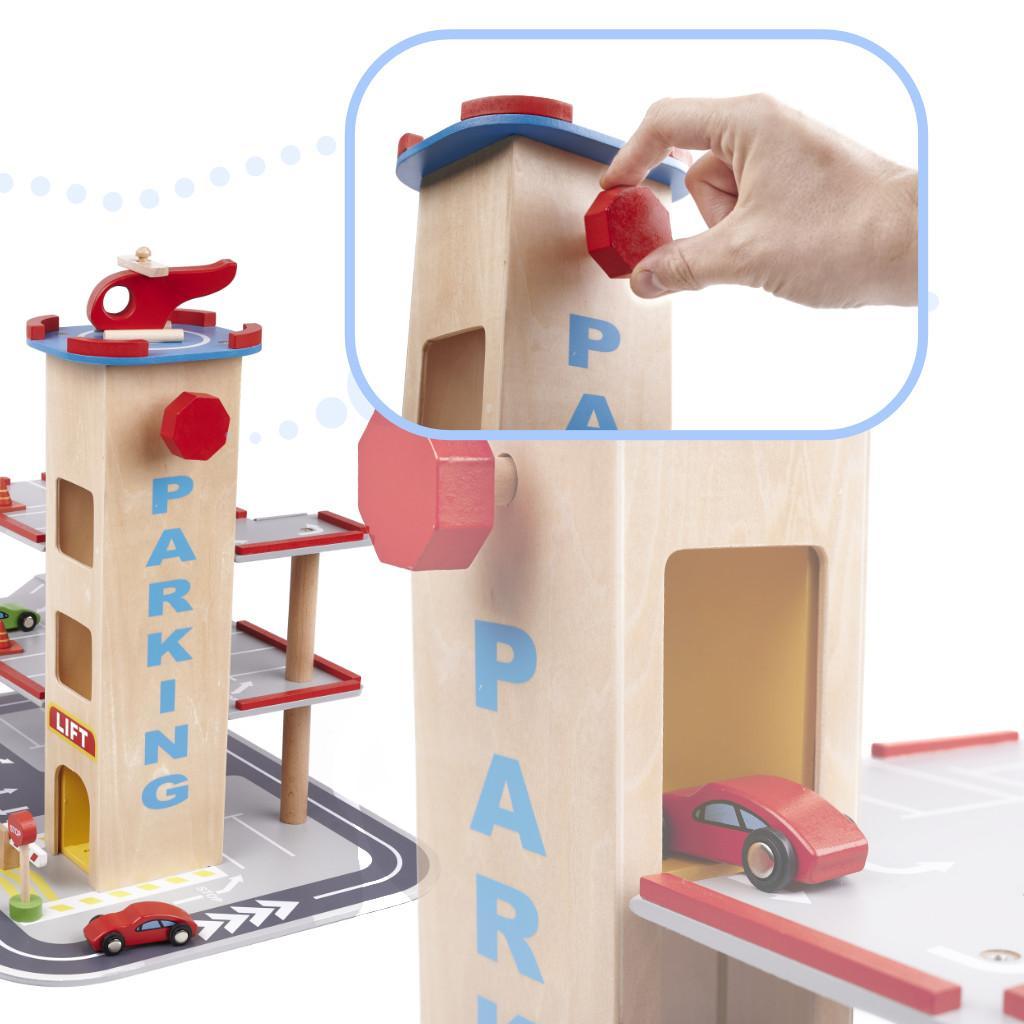 LULILO Parking drewniany BENINO piętrowy garaż miejski akcesoria zabawka dla dzieci 36x37x48cm nr. 12