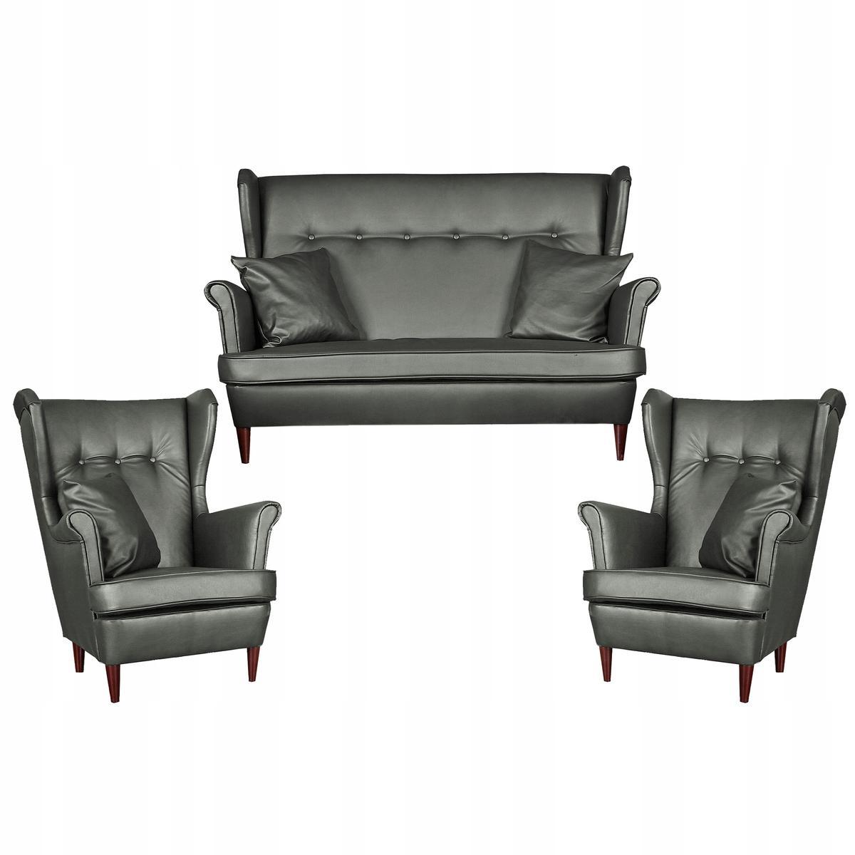 Zestaw wypoczynkowy eko skóra sofa + 2 fotele nr. 1