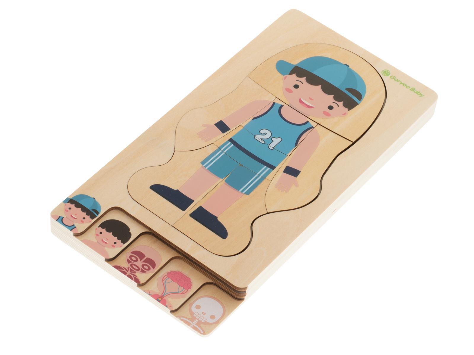 Puzzle drewniane warstwowe budowa ciała chłopiec montessori zabawka edukacyjna dla dzieci 24,5x29x1,7cm  nr. 8