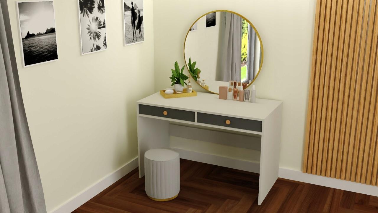 Toaletka biurko MONODIS 120x75x60 cm do sypialni biała front szary  nr. 3