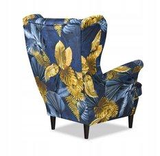 Fotel Uszak ARI 84x92x104 cm z podnóżkiem niebieski złote liście do salonu - Miniaturka zdjęcia nr 3