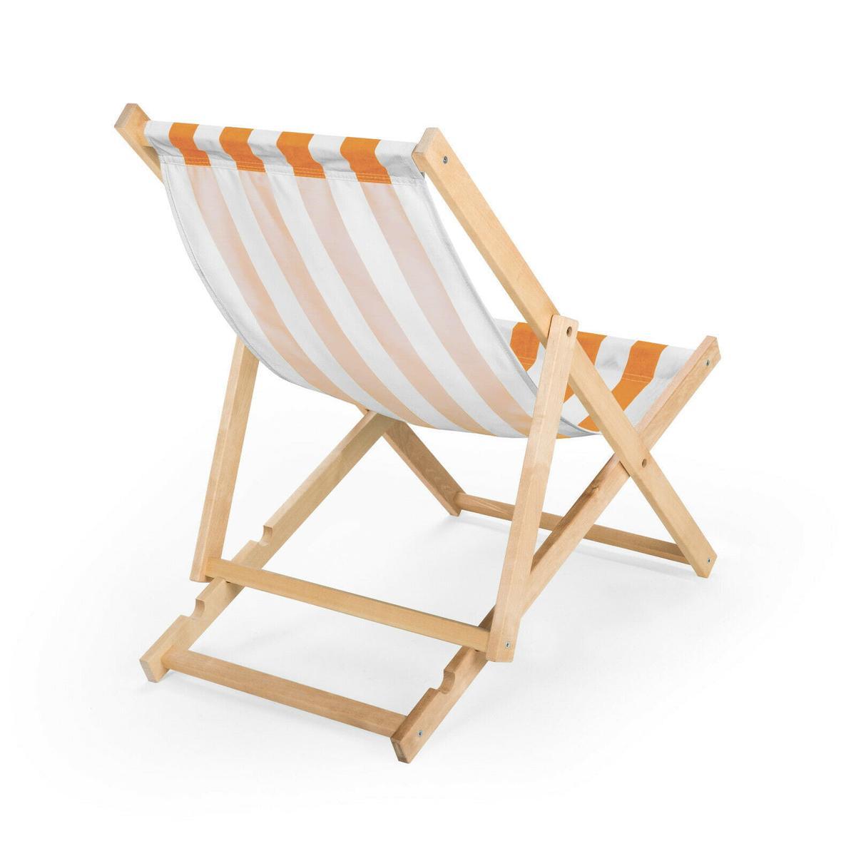 Leżak drewniany 47x112 cm ogrodowy plażowy do ogrodu pasy biało-pomarańczowe 1 Full Screen
