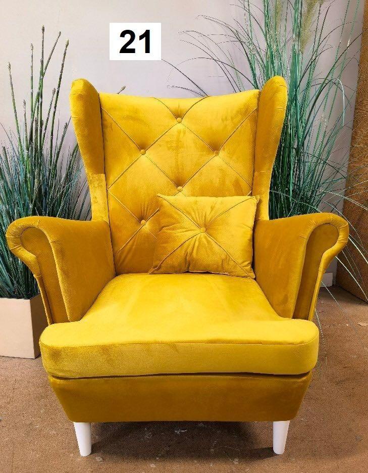 Fotel uszak 105x90x50 cm żółty wyjątkowy i solidny białe nóżki do sypialni, salonu  nr. 1