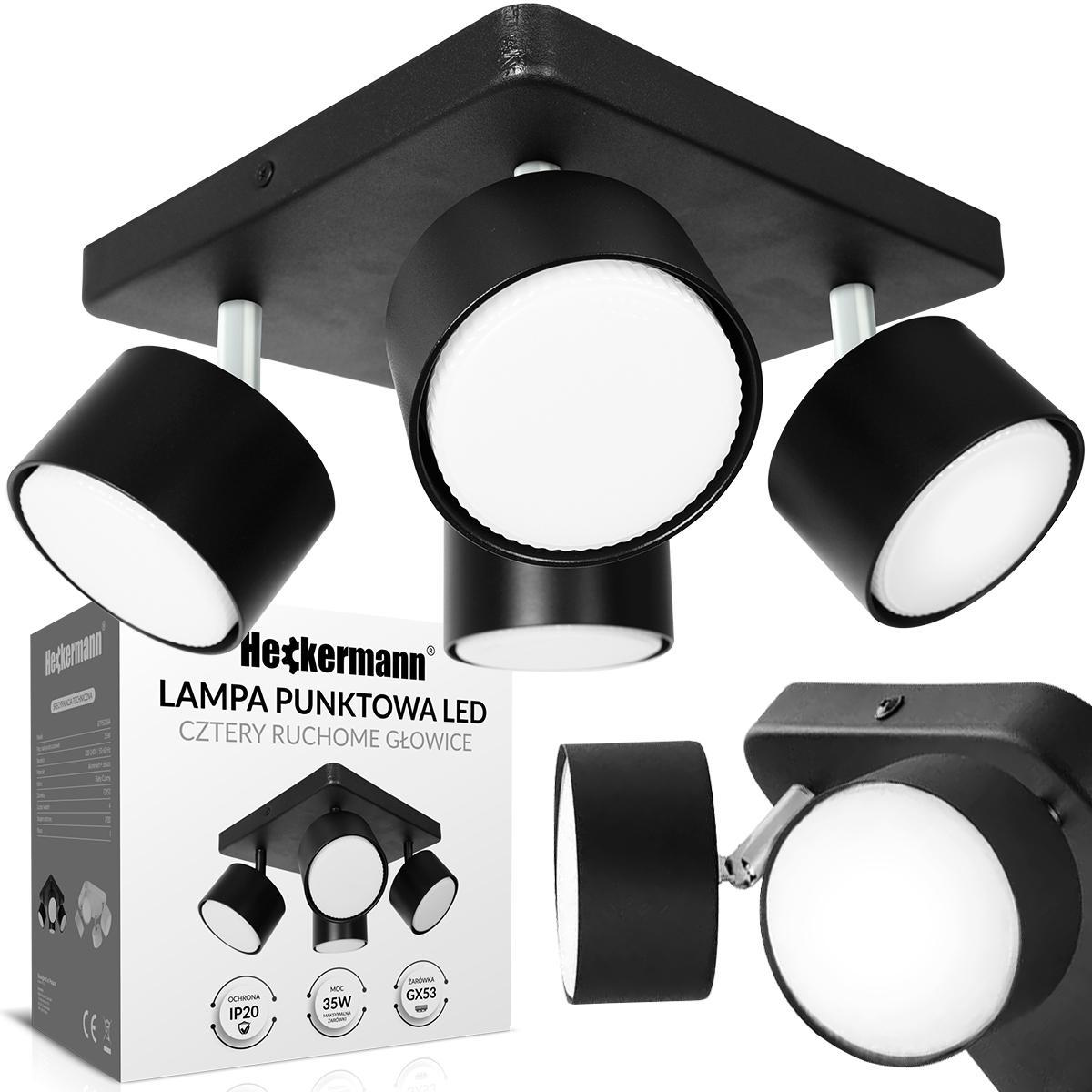 Lampa sufitowa punktowa LED Heckermann 8795318A Czarna 4x głowica 0 Full Screen