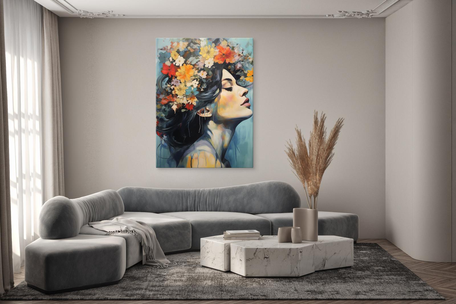 Obraz Do Salonu PORTRET Kobiety Pastelowe Kwiaty Akwarele 80x120cm 6 Full Screen