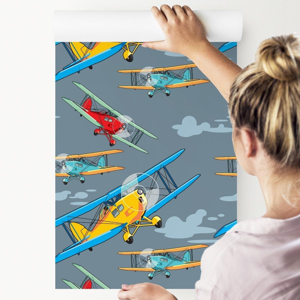 Tapeta dla Dzieci Kolorowe Samoloty Chmury RETRO nr. 4