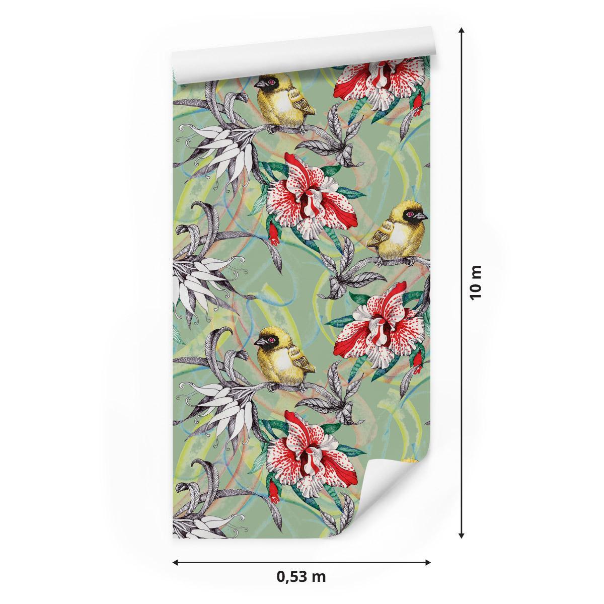 Tapeta – Kolorowe ptaki wśród kwiatów  nr. 2