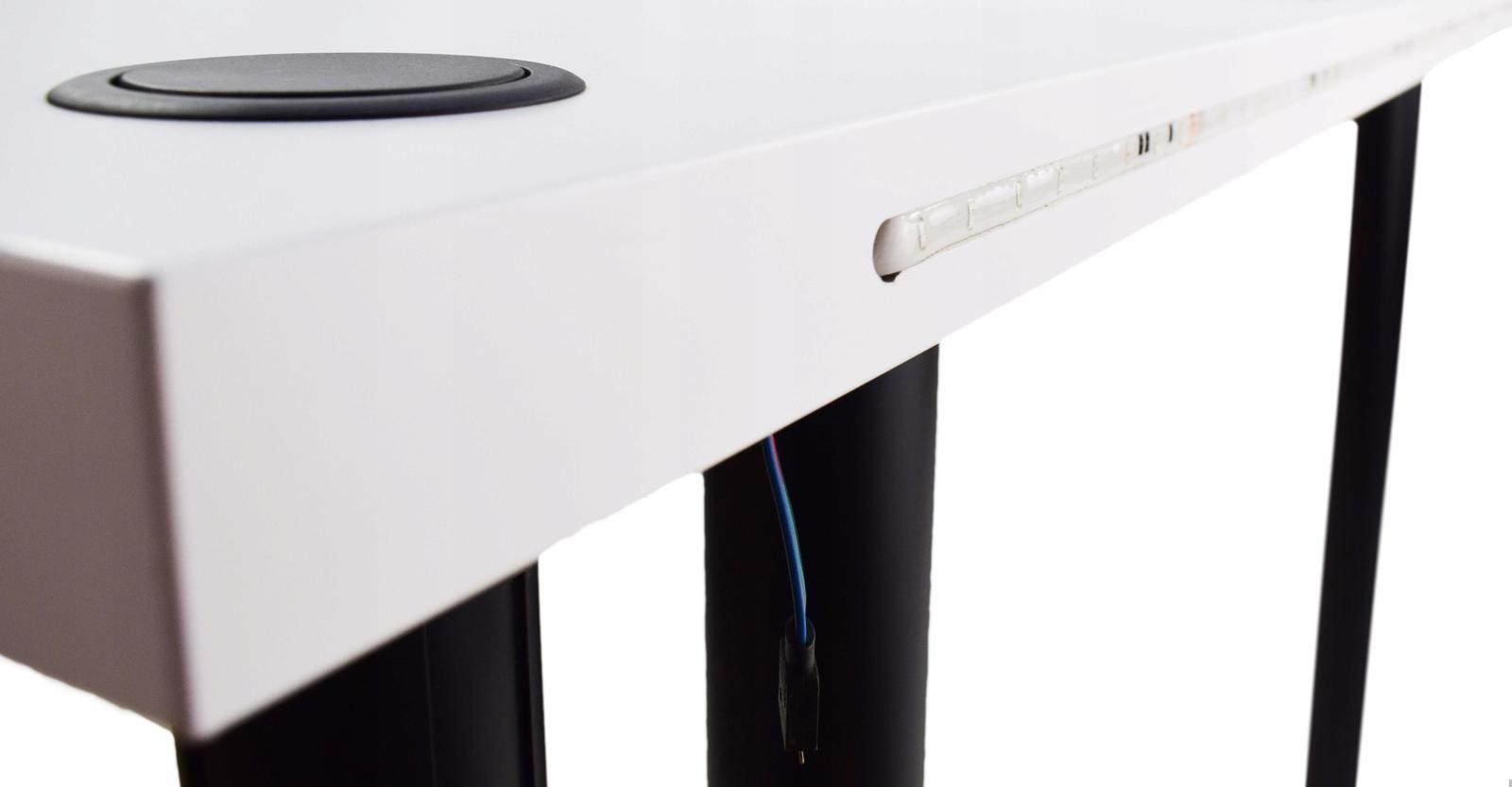 Biurko gamingowe 160x71x80 cm biały LOFT LED RGB pilot przepust HUB USB blat 3,6 cm nr. 4