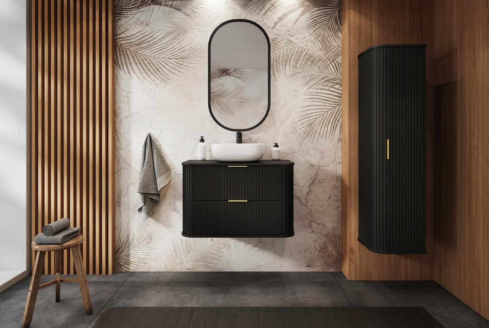 Szafka łazienkowa 139 cm czarny słupek wiszący ryflowany styl glamour do łazienki  2 Full Screen