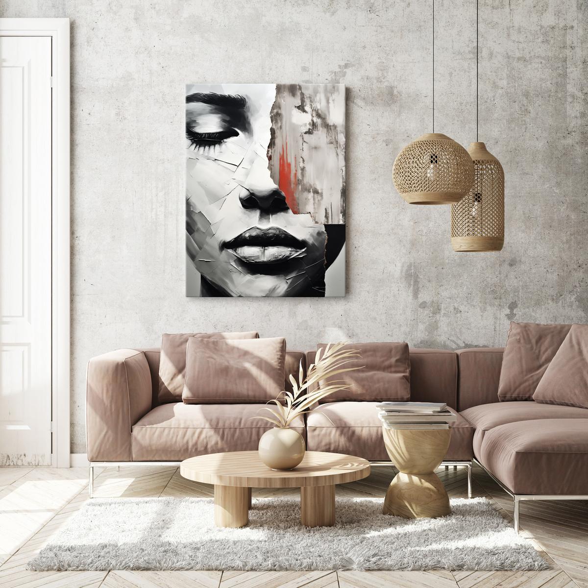 Obraz Do Sypialni Abstrakcyjny PORTRET Kobiety Usta Beton Mur 80x120cm 5 Full Screen