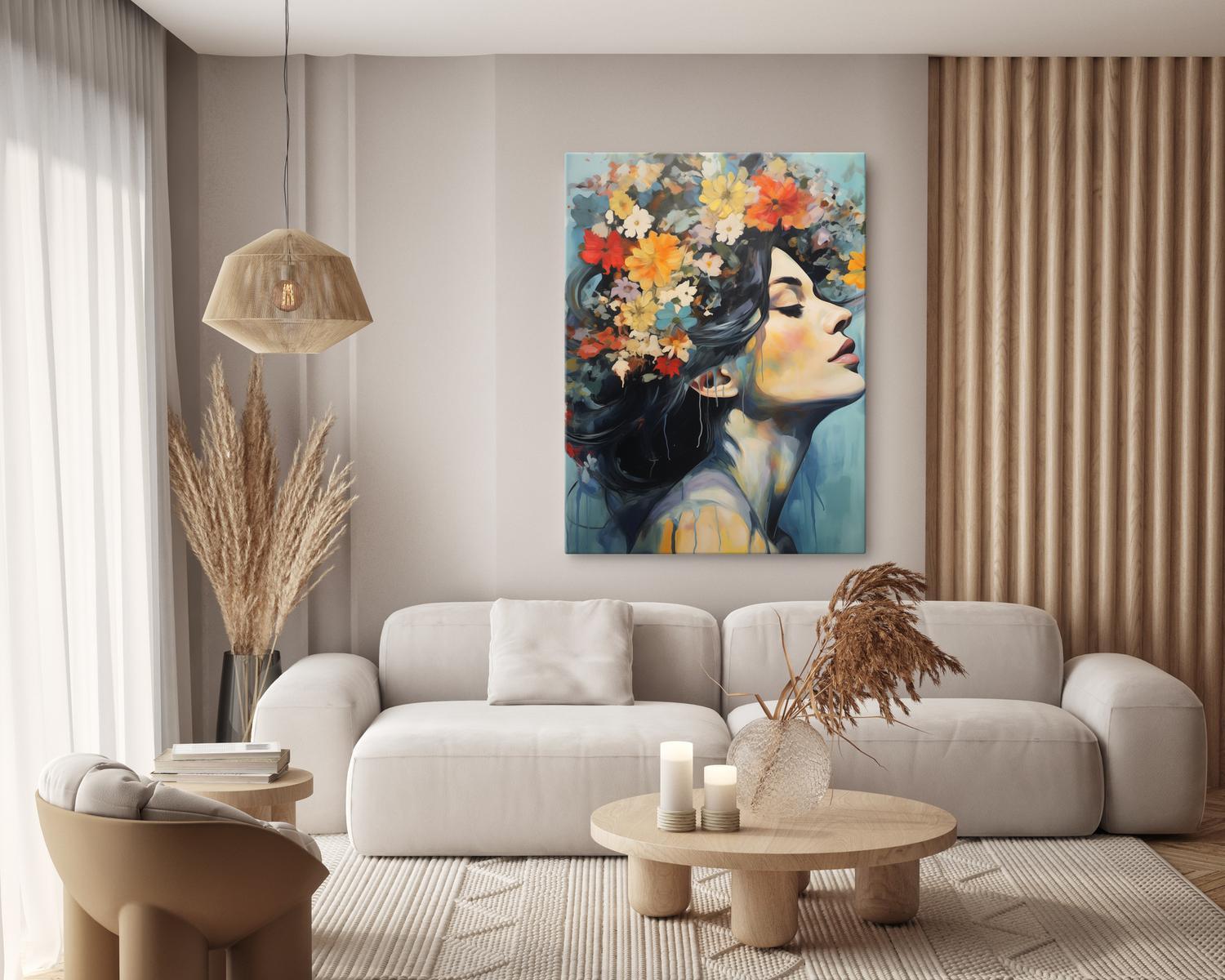 Obraz Do Salonu PORTRET Kobiety Pastelowe Kwiaty Akwarele 80x120cm 7 Full Screen