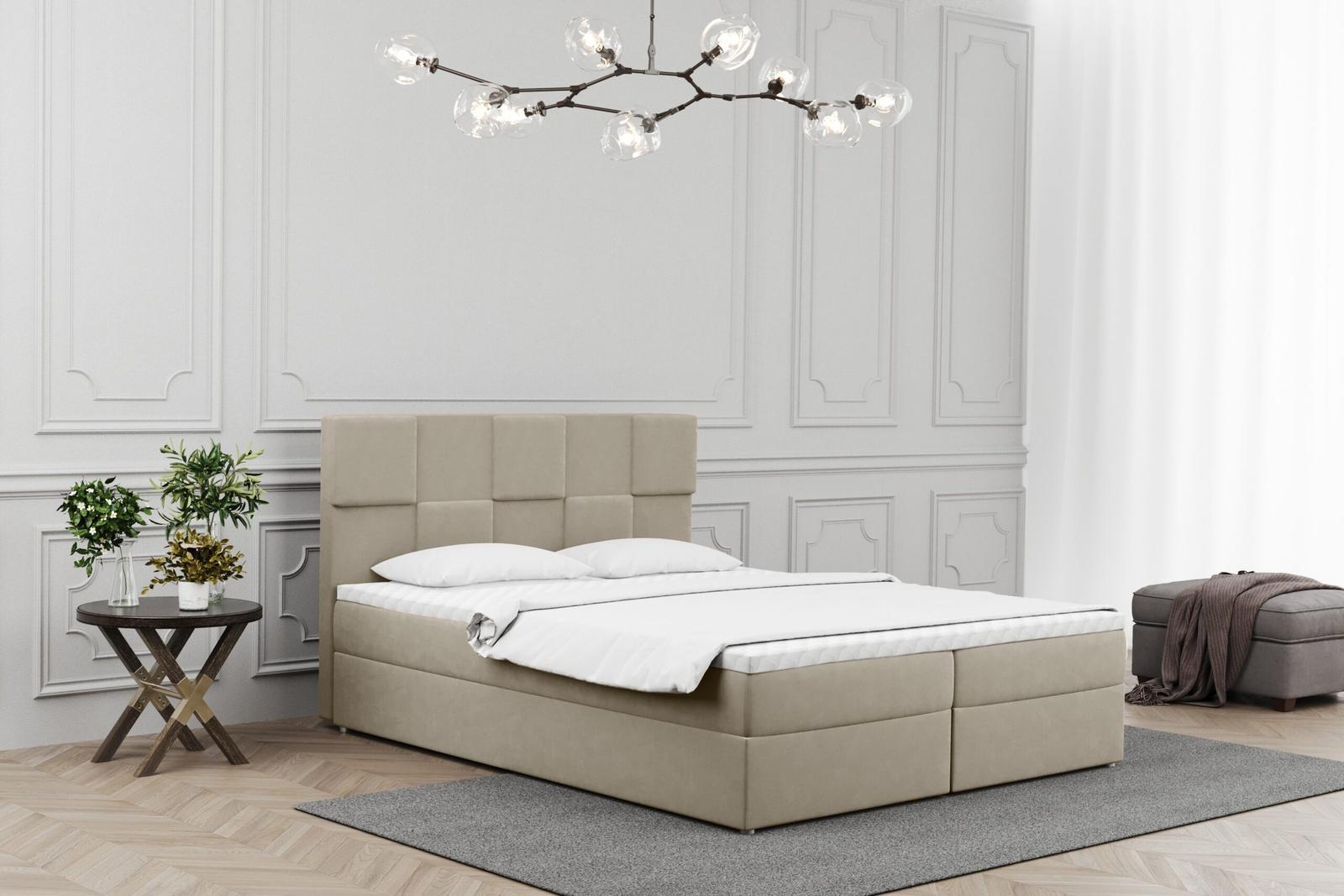 Łóżko ALMA 100x200cm z funkcją przechowywania i materacem do sypialni beżowe nr. 1