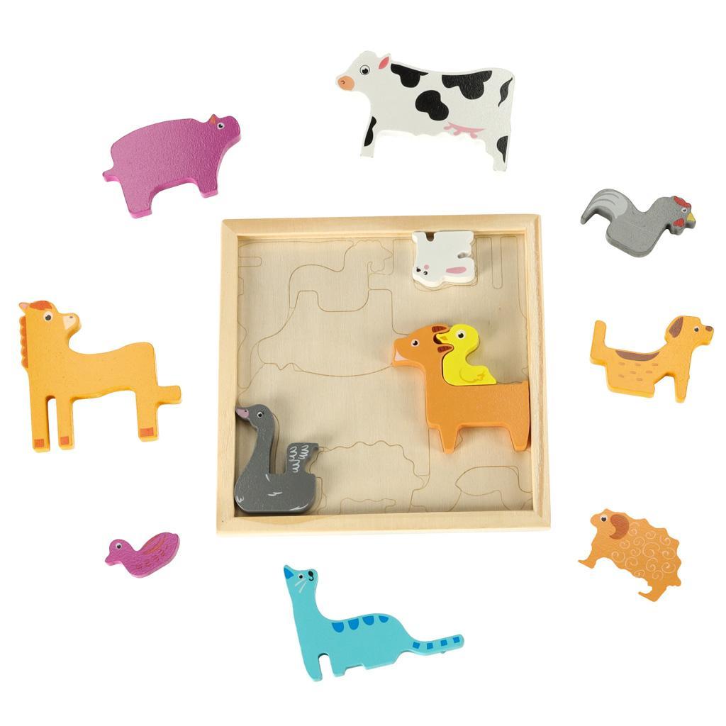 Puzzle układanka edukacyjna drewniana sorter dopasuj kształty dla dzieci zwierzęta 17x17x1 cm 5 Full Screen