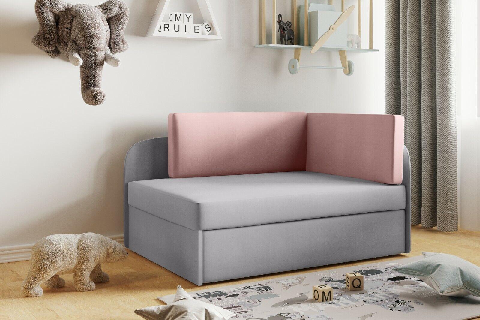Sofa WINNIE 107x64x170 cm rozkładana z funkcją spania i skrzynią do pokoju dziecka różowy szary nr. 5