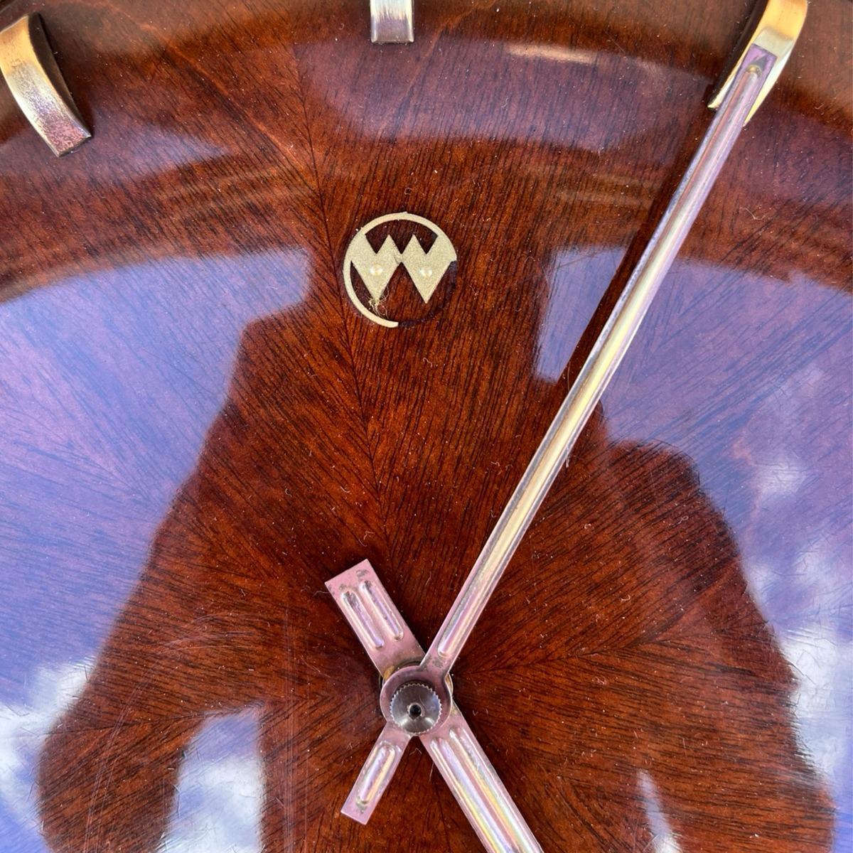 Drewniany zegar ścienny VEB Uhrenwerk Weimar mid-century modern, Niemcy lata 60. nr. 7
