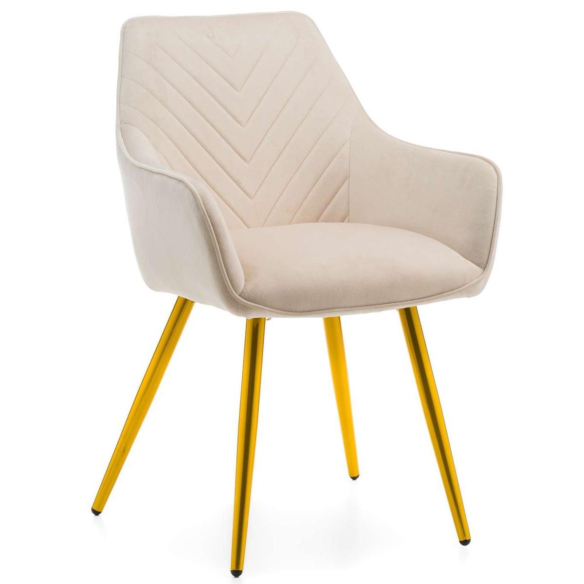 Krzesło VASTO beżowe tapicerowane welurem złote nóżki do jadalni lub salonu nr. 1