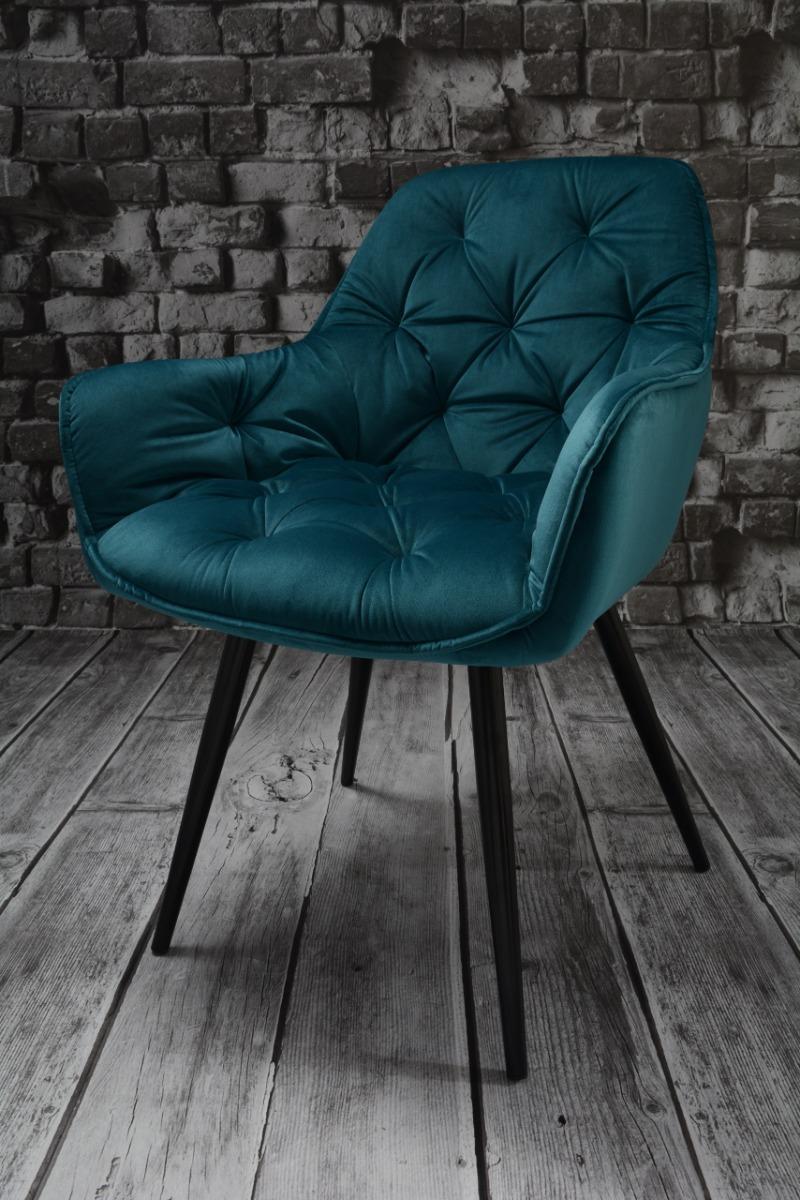 Fotel ARTEN X krzesło do jadalni salonu welur zieleń morska nogi czarne nr. 7