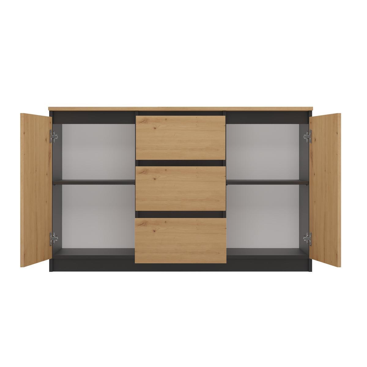 Komoda 2D3S 120x40x75 cm nowoczesna szafka z szufladami i drzwiami do pokoju sypialni antracyt blat dąb artisan  nr. 4